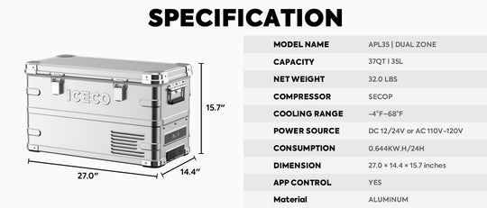 APL35 Dual Zone Aluminum Fridge refrigerator| ICECO | 35 LT - Premium APL Series by Xtreme Canopies