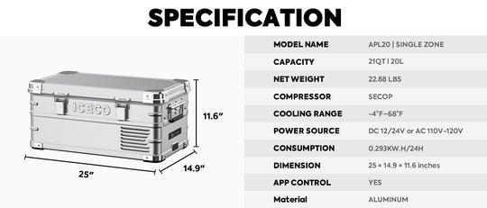 APL20 Light Duty Aluminum Freezer Single Zone | ICECO | 20 LT - Premium APL Series by Xtreme Canopies