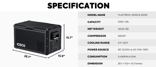 VL35ProS Single Zone Portable Fridge Freezer | ICECO | 35 LT - Premium VL Pro Series by Xtreme Canopies