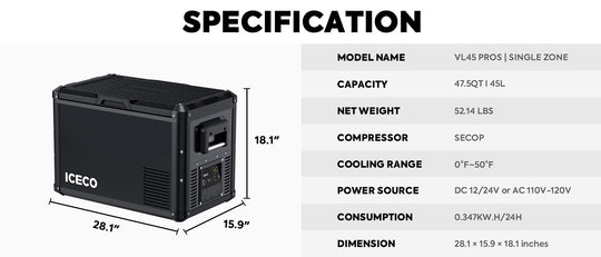 VL45ProS Single Zone Portable Fridge Freezer | ICECO | 45 LT - Premium VL Pro Series by Xtreme Canopies