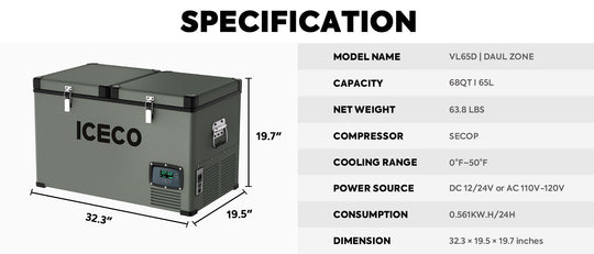 VL65 Dual Zone Metal Fridge Freezer with Cover | ICECO | 65LT - Premium VL Series by Xtreme Canopies