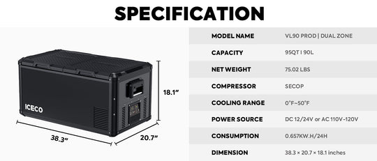 VL90ProD Dual Zone RV 12 volt Fridge Plug in Cooler | ICECO | 90 LT - Premium VL Pro Series by Xtreme Canopies
