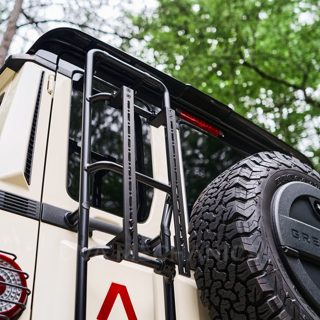 INEOS Grenadier: Ladder-Mounted Accessory Carrier – Modular Gear Mount, Gen 2 - Premium Truck Accessory by Xtreme Canopies