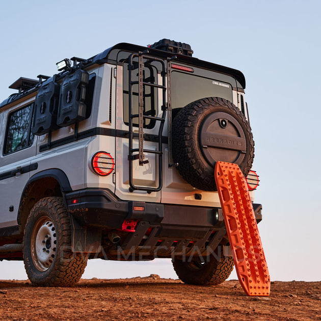 INEOS Grenadier: Ladder-Mounted Recovery Board Carrier – MaxTrax MKII & Lite - Premium Truck Accessory by Xtreme Canopies