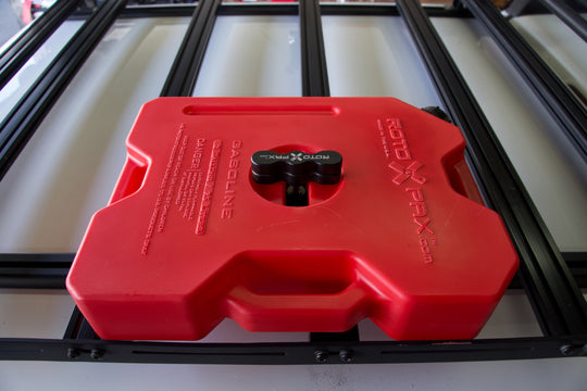 Billet aluminum Rotopax mount adapter for extrusion roof rack cross bars. - Premium Truck Accessory by Xtreme Canopies