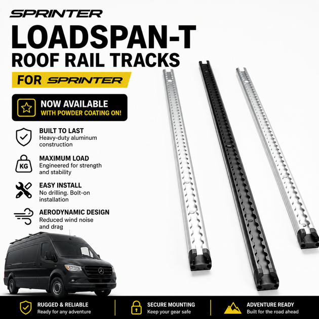 Mercedes Sprinter: LoadSpan-T™ Roof Rails with L-Track & 25mm T-Slot - Premium Truck Accessory by Xtreme Canopies