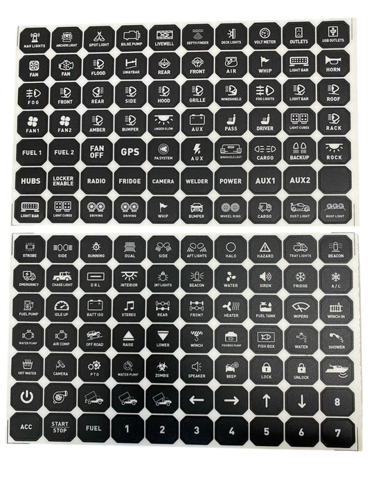 Replacement Sticker Sheets For GG Lighting 8 or 12 Gang Switch Panel - Premium Truck Accessory by Xtreme Canopies