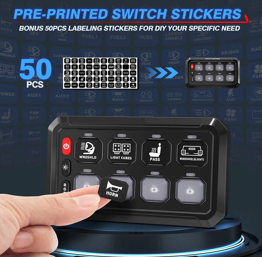 8-Gang Switch Panel With RGB And Remote Control Bluetooth App - Premium Truck Accessory by Xtreme Canopies