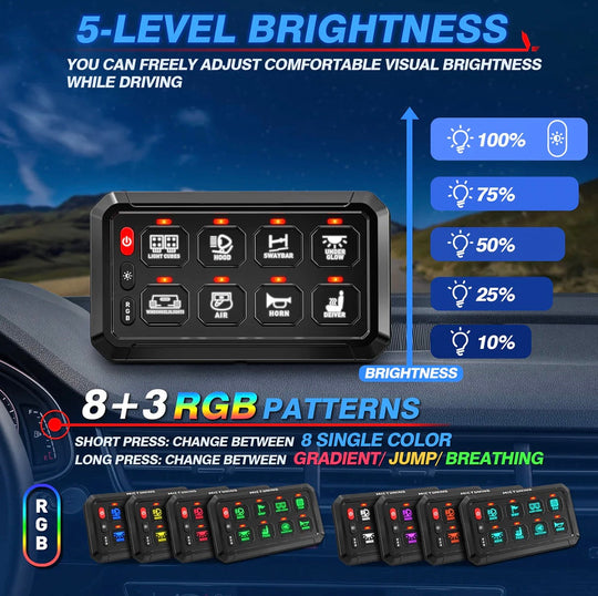 8-Gang Switch Panel With RGB And Remote Control Bluetooth App - Premium Truck Accessory by Xtreme Canopies
