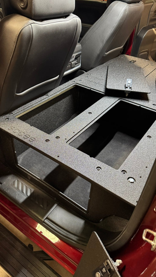 CHEVY - SILVERADO - 4TH GEN - GMC - SIERRA - 2019-PRESENT - 5TH GEN - EXPLORE SERIES - CREW CAB - SEAT DELETE PLATE SYSTEM - SECOND ROW - 100% - Premium Seat Delete Plate System by Xtreme Canopies