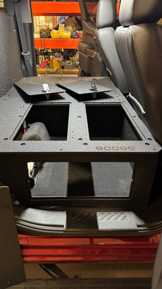 CHEVY - SILVERADO - 4TH GEN - GMC - SIERRA - 2019-PRESENT - 5TH GEN - EXPLORE SERIES - CREW CAB - SEAT DELETE PLATE SYSTEM - SECOND ROW - 100% - Premium Seat Delete Plate System by Xtreme Canopies