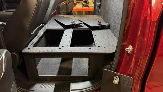 CHEVY - SILVERADO - 4TH GEN - GMC - SIERRA - 2019-PRESENT - 5TH GEN - EXPLORE SERIES - CREW CAB - SEAT DELETE PLATE SYSTEM - SECOND ROW - 100% - Premium Seat Delete Plate System by Xtreme Canopies