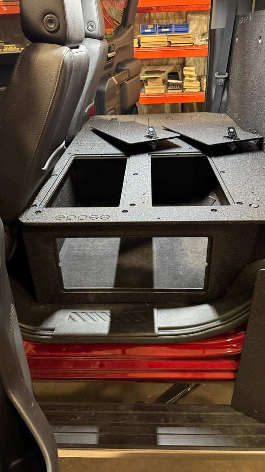 CHEVY - SILVERADO - 4TH GEN - GMC - SIERRA - 2019-PRESENT - 5TH GEN - EXPLORE SERIES - CREW CAB - SEAT DELETE PLATE SYSTEM - SECOND ROW - 100% - Premium Seat Delete Plate System by Xtreme Canopies