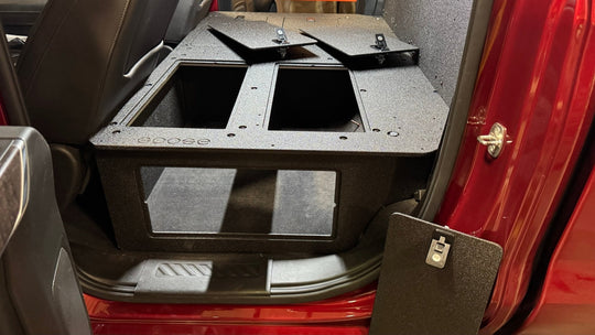CHEVY - SILVERADO - 4TH GEN - GMC - SIERRA - 2019-PRESENT - 5TH GEN - EXPLORE SERIES - CREW CAB - SEAT DELETE PLATE SYSTEM - SECOND ROW - 100% - Premium Seat Delete Plate System by Xtreme Canopies
