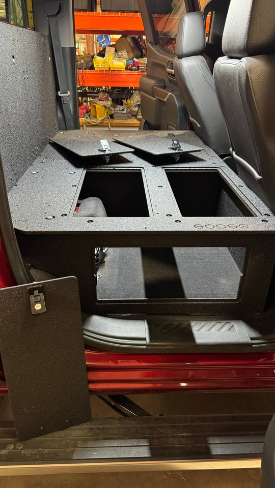 CHEVY - SILVERADO - 4TH GEN - GMC - SIERRA - 2019-PRESENT - 5TH GEN - EXPLORE SERIES - CREW CAB - SEAT DELETE PLATE SYSTEM - SECOND ROW - 100% - Premium Seat Delete Plate System by Xtreme Canopies