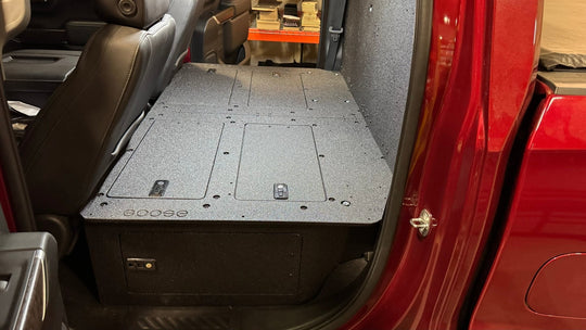 CHEVY - SILVERADO - 4TH GEN - GMC - SIERRA - 2019-PRESENT - 5TH GEN - EXPLORE SERIES - CREW CAB - SEAT DELETE PLATE SYSTEM - SECOND ROW - 100% - Premium Seat Delete Plate System by Xtreme Canopies