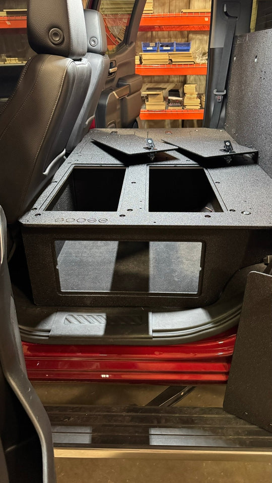 CHEVY - SILVERADO - 4TH GEN - GMC - SIERRA - 2019-PRESENT - 5TH GEN - EXPLORE SERIES - CREW CAB - SEAT DELETE PLATE SYSTEM - SECOND ROW - 100% - Premium Seat Delete Plate System by Xtreme Canopies