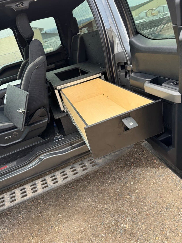 Ford - F250-F550 - 2017-Present - 4th-5th Gen - Super Cab - without the center mounted B&O Subwoofer - Explore Series - Single Drawer Module - With Fitted Top Plate - Premium Drawers by Xtreme Canopies