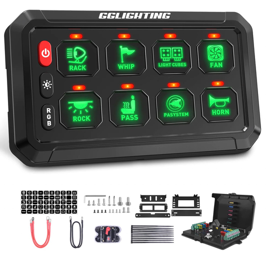 8-Gang Switch Panel With RGB And Remote Control Bluetooth App - Premium Truck Accessory by Xtreme Canopies