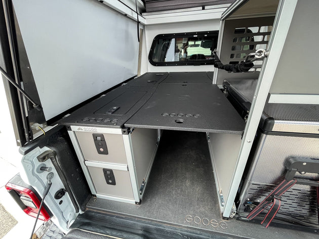 Goose Gear Camper System - Midsize Truck 5Ft. and 6 Ft. Bed - Driver Side Rear Double Drawer Module - Premium Camper by Xtreme Canopies