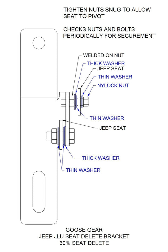 Jeep Wrangler 2018-2023 JLU 4 Door - 60% Seat Delete Bracket - Premium Goose Gear Accessories by Xtreme Canopies