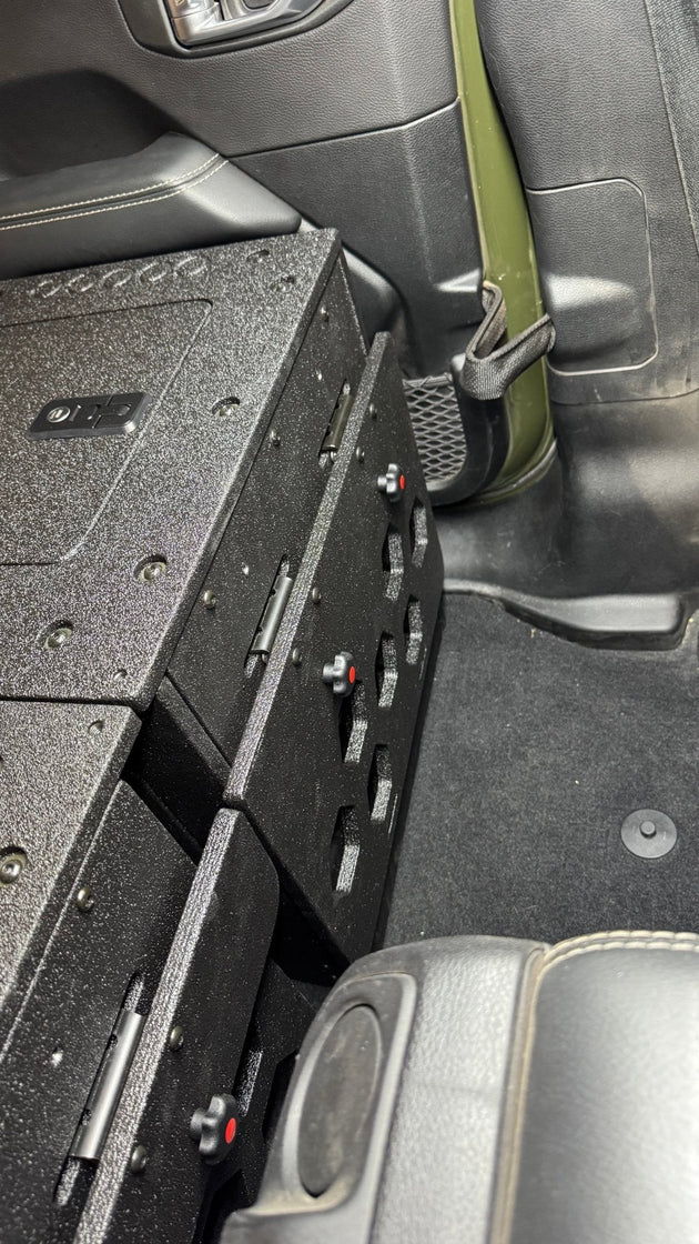 Jeep Wrangler 2018-2023 JLU 4 Door - Second Row Seat Delete Plate System - 8" or 10" Module Based - Premium Goose Gear Plate by Xtreme Canopies