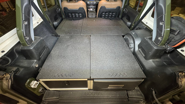 Jeep Wrangler 2018-2023 JLU 4 Door - Second Row Seat Delete Plate System - 8" or 10" Module Based - Premium Goose Gear Plate by Xtreme Canopies