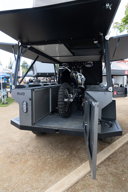 Rustic Mountain Overland Anzac GFC Moto Hauler - Driver Side Utility Module Package - Premium Camper by Xtreme Canopies