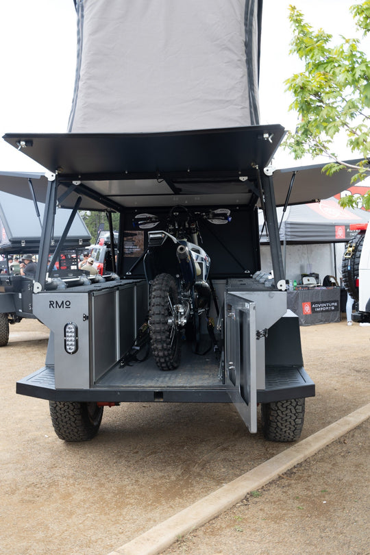 Rustic Mountain Overland Anzac GFC Moto Hauler - Driver Side Utility Module Package - Premium Camper by Xtreme Canopies