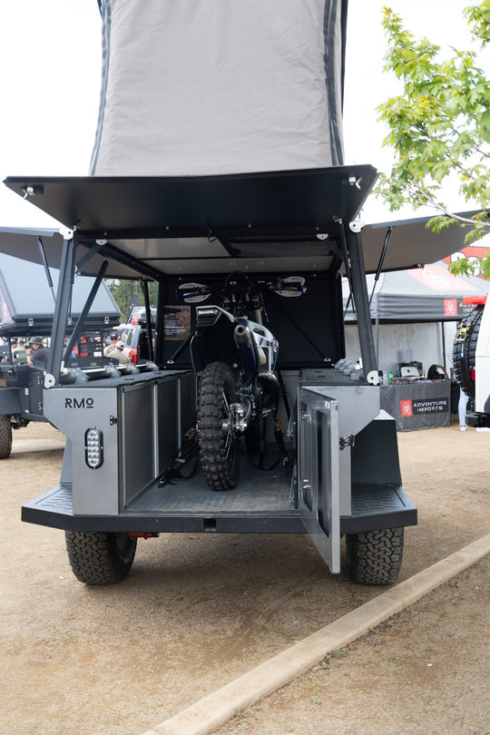 Rustic Mountain Overland Anzac GFC Moto Hauler - Passenger Side Utility Module Package - Premium Camper by Xtreme Canopies