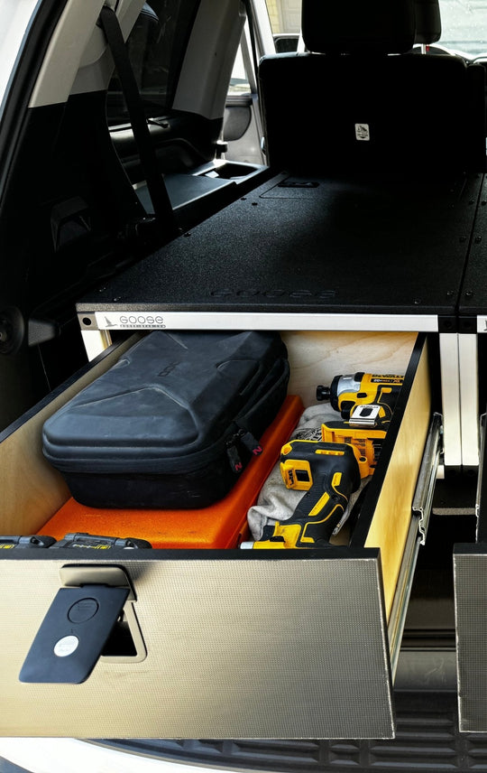 Toyota - Sequoia - 2023-Present - 3rd Gen - Explore Series - Single Drawer - 19-3/16" Width x 38" Deep x 10" High - Drawer Module with Short Drawer 20" and Storage Space Behind Drawer - Premium Drawers by Xtreme Canopies
